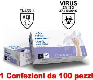 1conf. da 100pz - taglia l - guanti vinyl uso medico senza polve