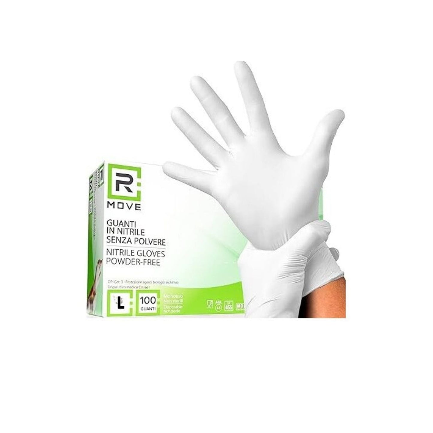 1conf. Da 100pz Tg. L -rmove Guanti Nitrile Bianco Uso Medico S