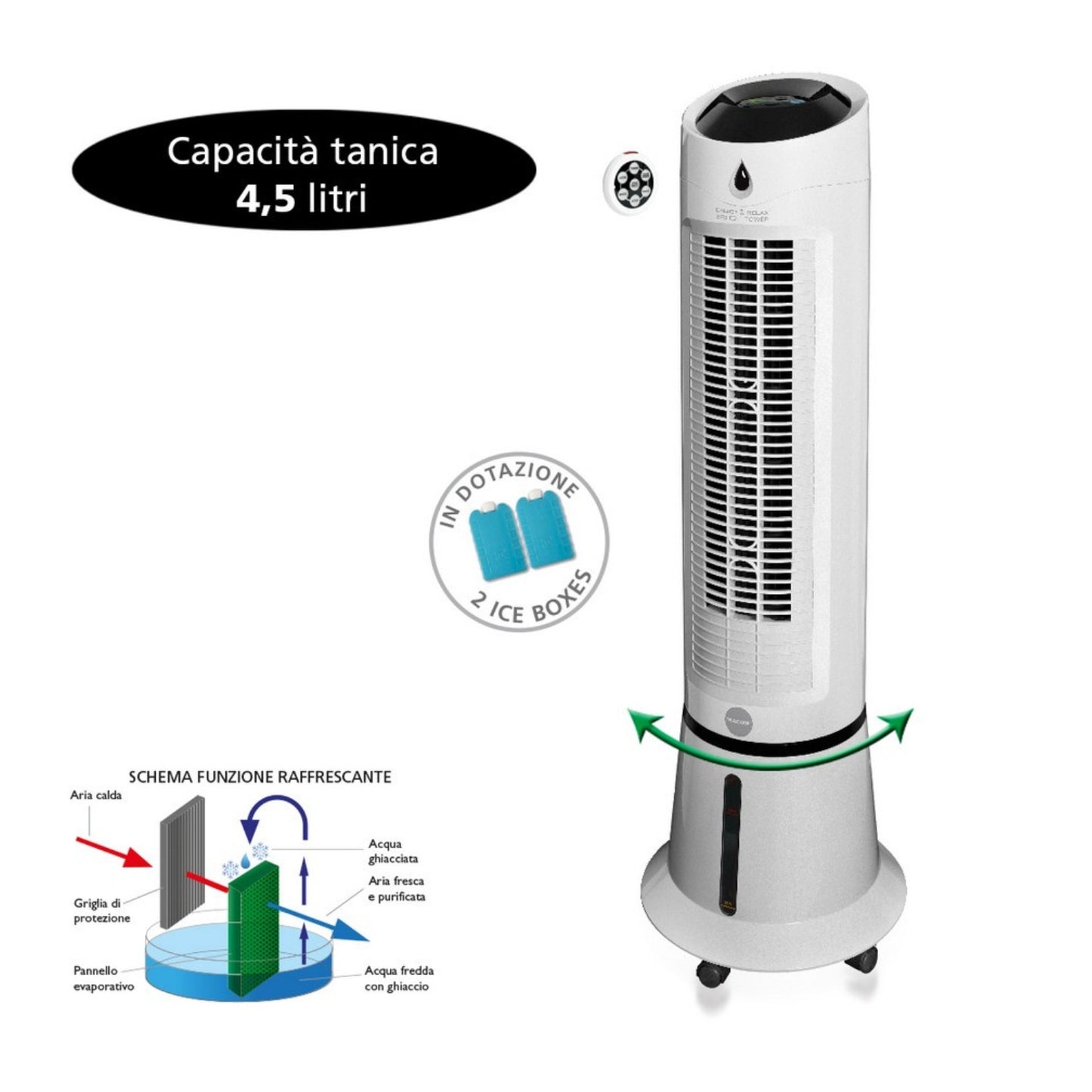 BREEZE TOWER – ART. 997 Raffrescatore evaporativo oscillante con funzione ionizzante