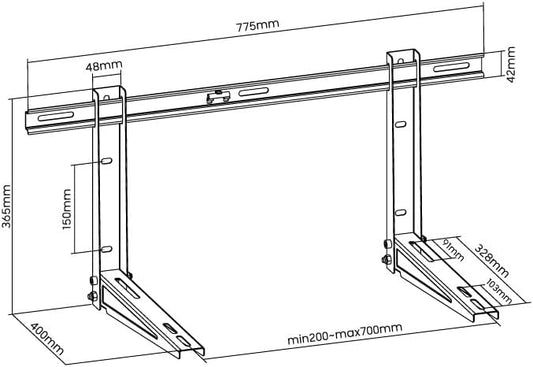 Superior Staffa Universale In Acciaio Per Condizionatori Climatizzatori 9000 12000 18000 Btu Portata 140 Kg Supasw002