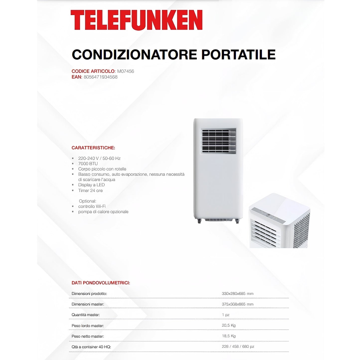 Telefunken Condizionatore Portatile 7000btu M07456