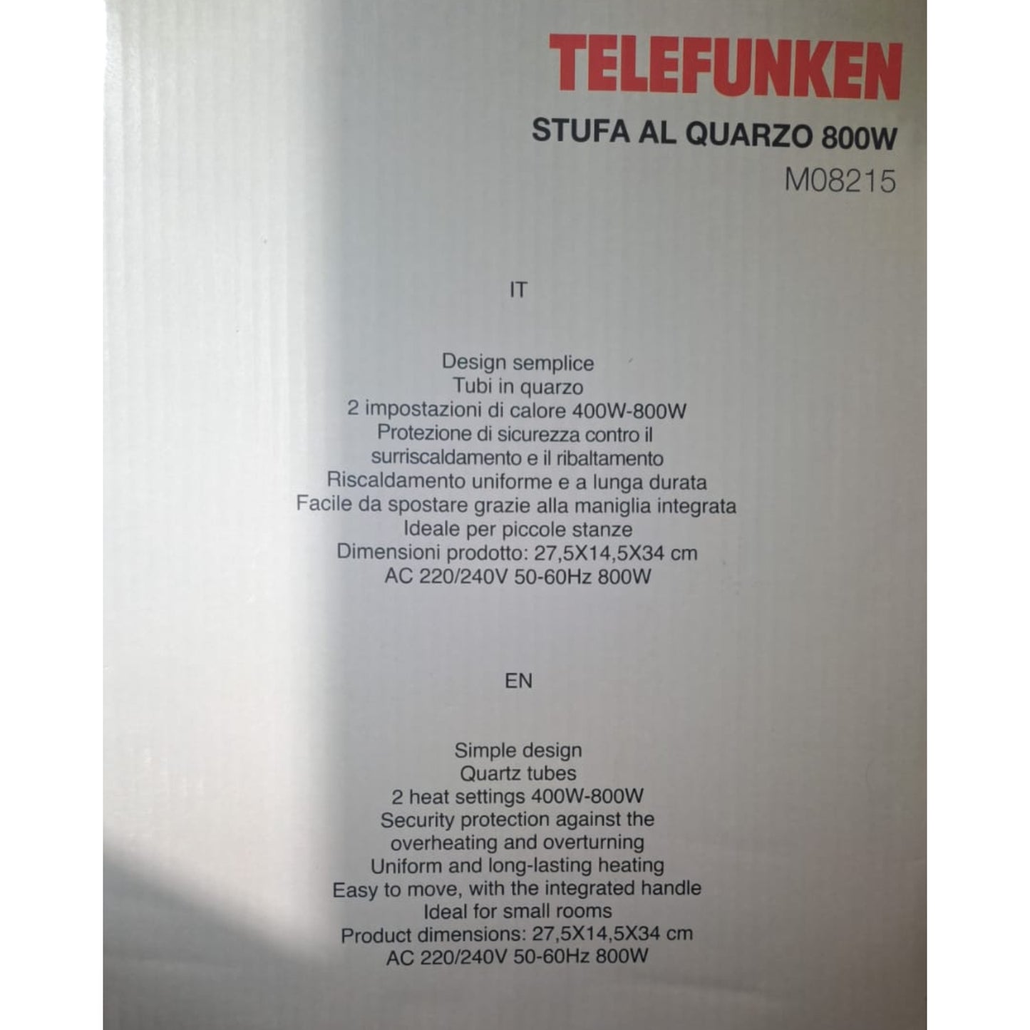 Telefunken stufa al quarzo M08215 800W