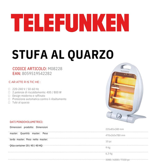 Telefunken stufa al quarzo Caldobagno M08228 400/800W