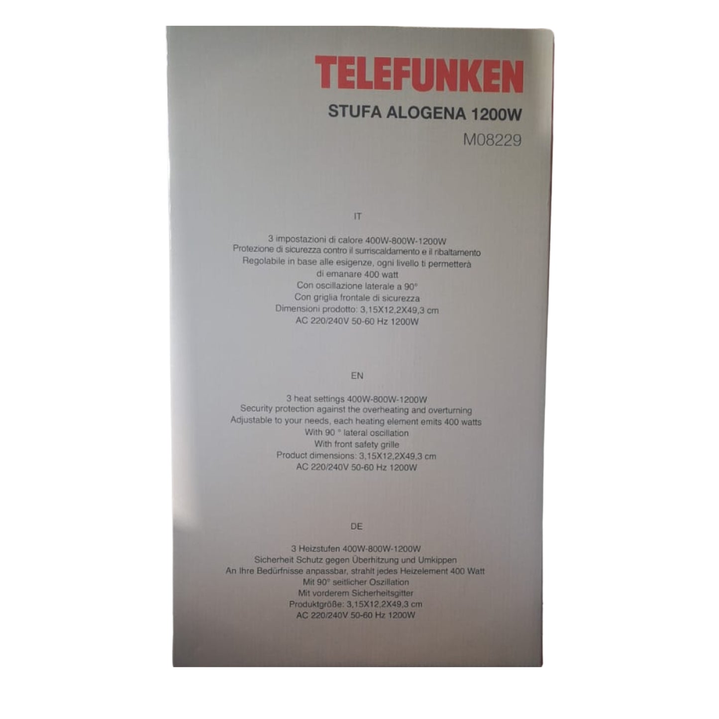 Telefunken Stufa Alogena Caldobagno 3 Velocità M08229 1200w