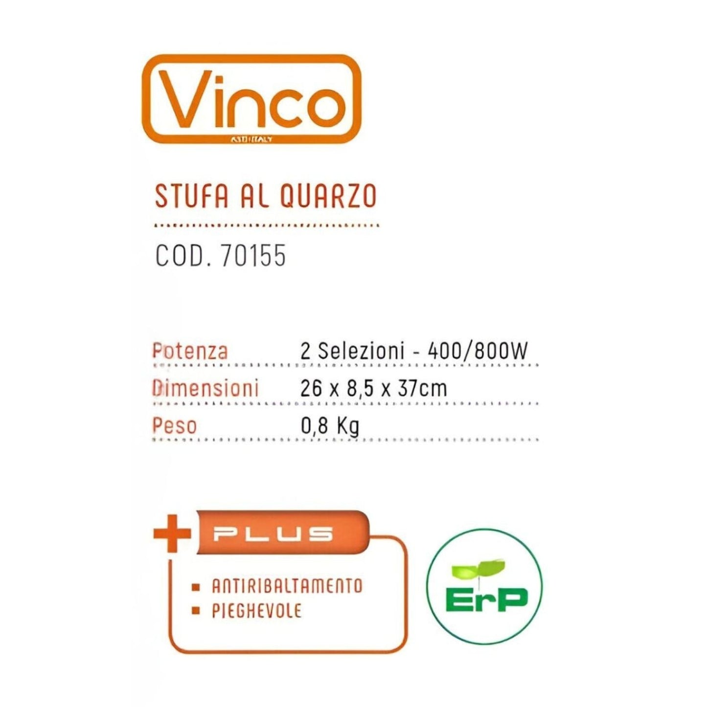 Vinco Stufa Al Quarzo COD.70155 800W