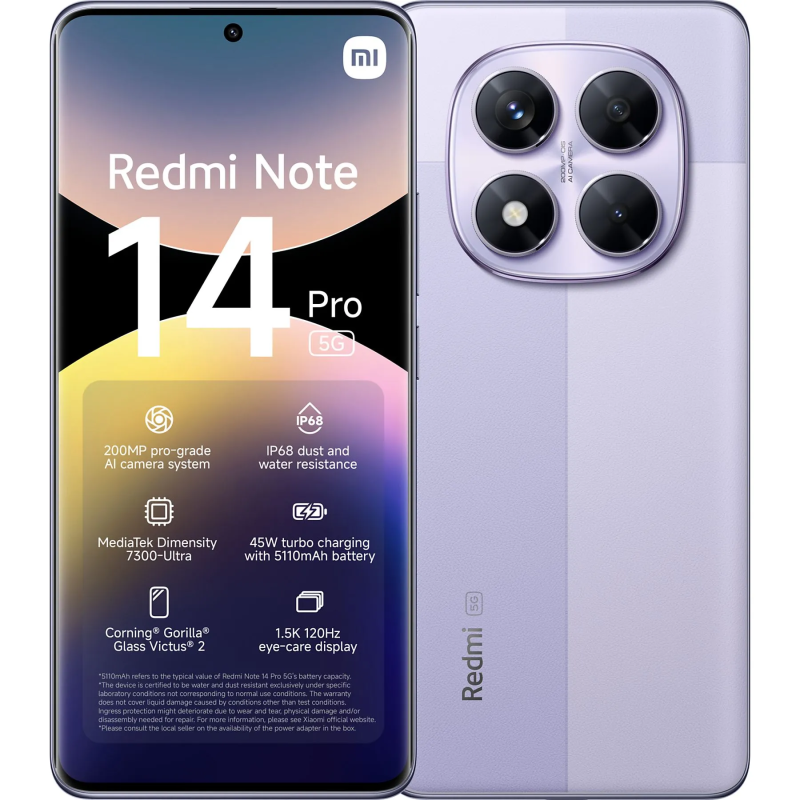 Xiaomi Redmi Note 14 Pro 12+512GB 5G Lavender Purple - Garanzia Inclusa